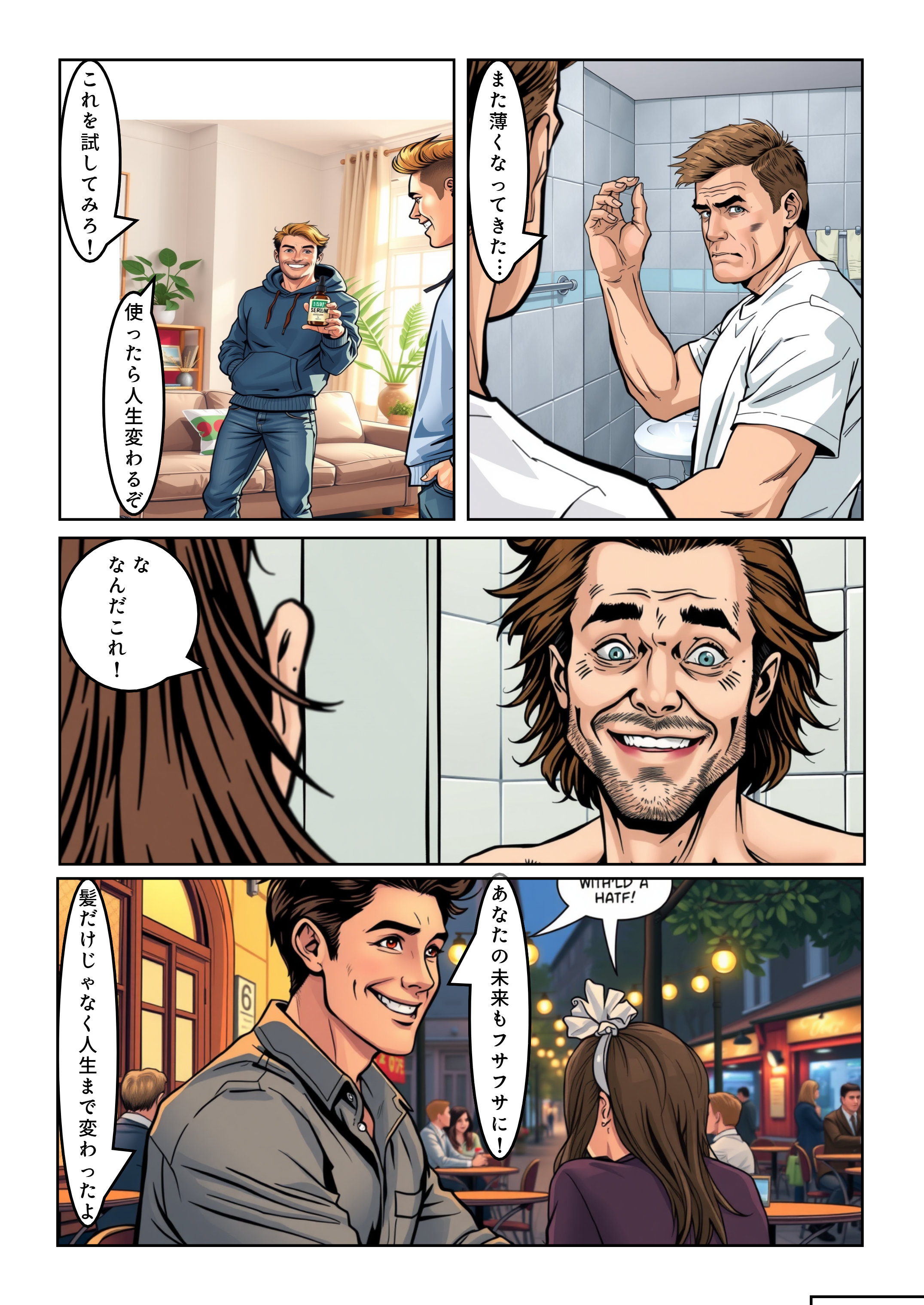 新薬で毛が生えた男 AIマンガ